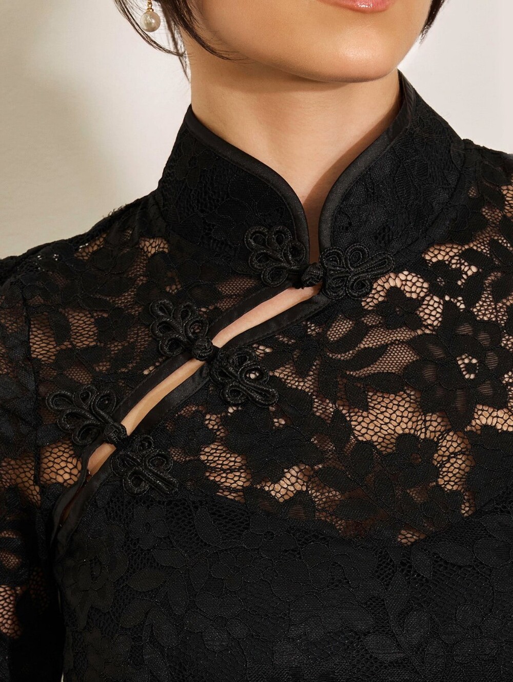 New Popflex Mandarin Collar Festival Dress Black Lace Pirouette M Medium - Picture 6 of 8